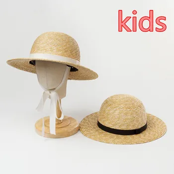 202006-HH6025B ръчно изработени от естествена СЛАМА с дълга панделка празнична детска солнцезащитная шапка детска шапка за почивка 1