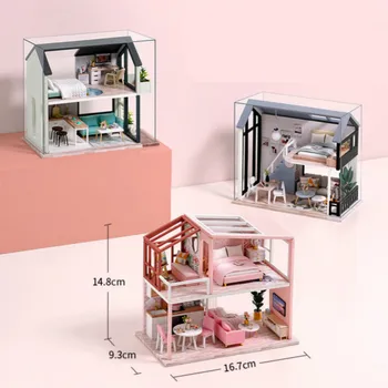 DIY Апартамент Къща Монтаж на Вила Модел Дървена Кукла Къща Творчески Подарък на едно Момиче За Рожден Ден 1