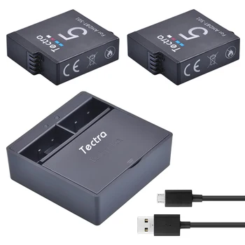 Tectra 2 ЕЛЕМЕНТА AHDBT-501 AHDBT 501 Go Pro HERO5 Батерия + USB Двойно зарядно Устройство за Съхранение на данни за Спортна Екшън камера Go Pro Hero5 1