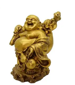 Китайски Тибетския Будизъм Е Една Стара Бронзова Статуя На Буда Майтрейя Тиква Торба С Пари Статуя На Богатство 1