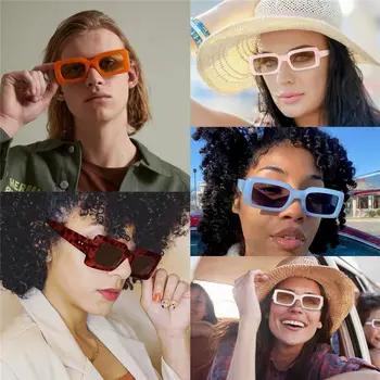 Правоъгълни Слънчеви Очила на Жените и Мъжете Модни Слънчеви Очила с UV400 Защита на Старинни Очила Ретро Тесни Квадратни Рамки за Очила