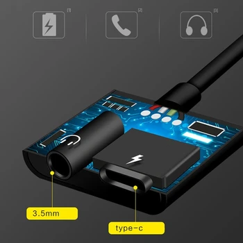 2 in1 Тип C до 3,5 мм Жак за слушалки, Адаптер/Съединител за Зарядно Устройство, Слушалки, Aux Аудио и Адаптер за Зареждане на черен 2