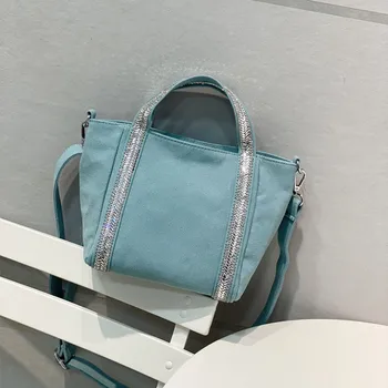 дамски новост, холщовая, с бриллиантовым блясък, черно, синьо, бежово, наплечная чанта за дамска мода, уникален дизайн, чантата през рамо 2