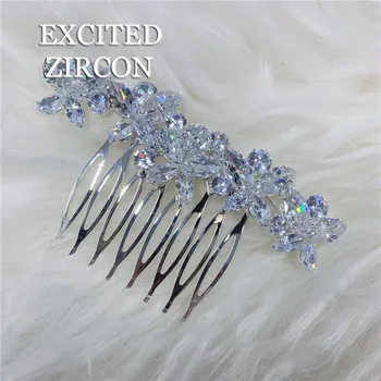 Планински кристал, цветя и звезди на булката сватбен гребен за коса на момичето изискан циркон кристал аксесоари за коса, бижута сватба 2