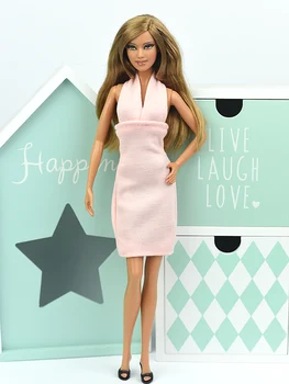 Цветно Цельнокроеное розова рокля 1/6 за кукли Барби, Вечерни Рокли, Празнична Дрехи За принцесата Барби, Аксесоари за Кукли BJD 2