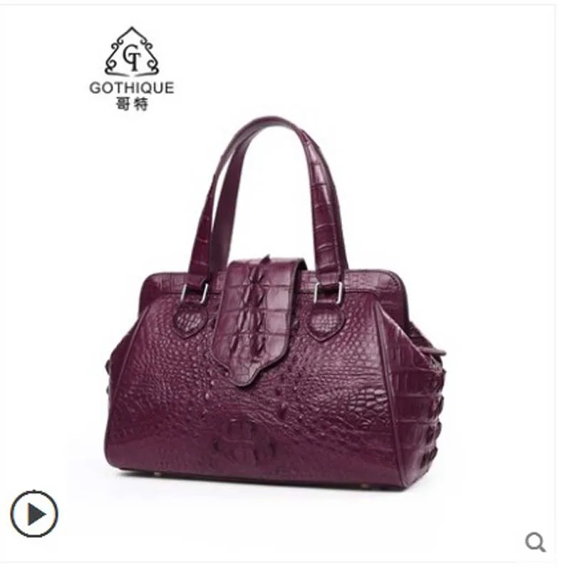 gete 2019 нов Внос женствена чанта от естествена крокодилска кожа за дами, модерна чанта с катарама от крокодилска кожа за дами, голяма чанта Изображение 1