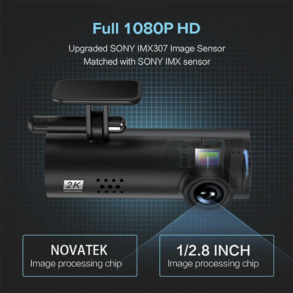 Автомобилен Видеорекордер 1s ПРИЛОЖЕНИЕ на Английски Гласово Управление 1S Full HD 1080P Нощно Виждане 170 ° FOV Тире Камера, Записващо устройство, WiFi Smart Dash Cam 24 Паркинг Изображение 1