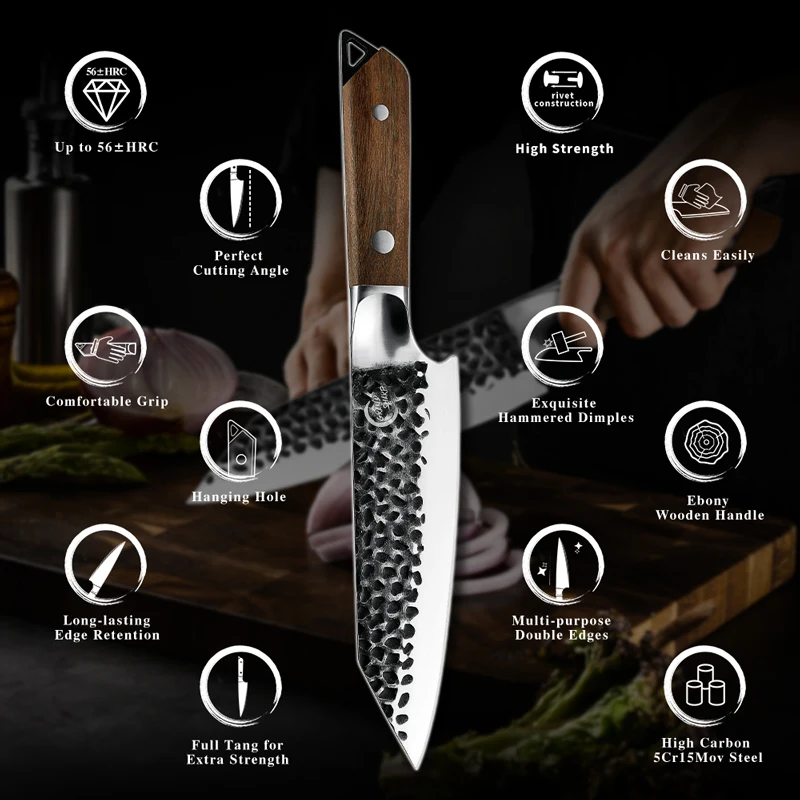 7-инчов Професионален Японски Нож на Главния готвач Kiritsuke От Високо Стомана 5Cr15Mov, Кухненски Ножове, Режещи инструменти, Эбонитовая Дръжка, GRANDSHARP Изображение 3