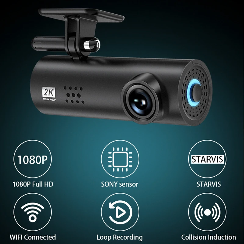 Автомобилен Видеорекордер 1s ПРИЛОЖЕНИЕ на Английски Гласово Управление 1S Full HD 1080P Нощно Виждане 170 ° FOV Тире Камера, Записващо устройство, WiFi Smart Dash Cam 24 Паркинг Изображение 3
