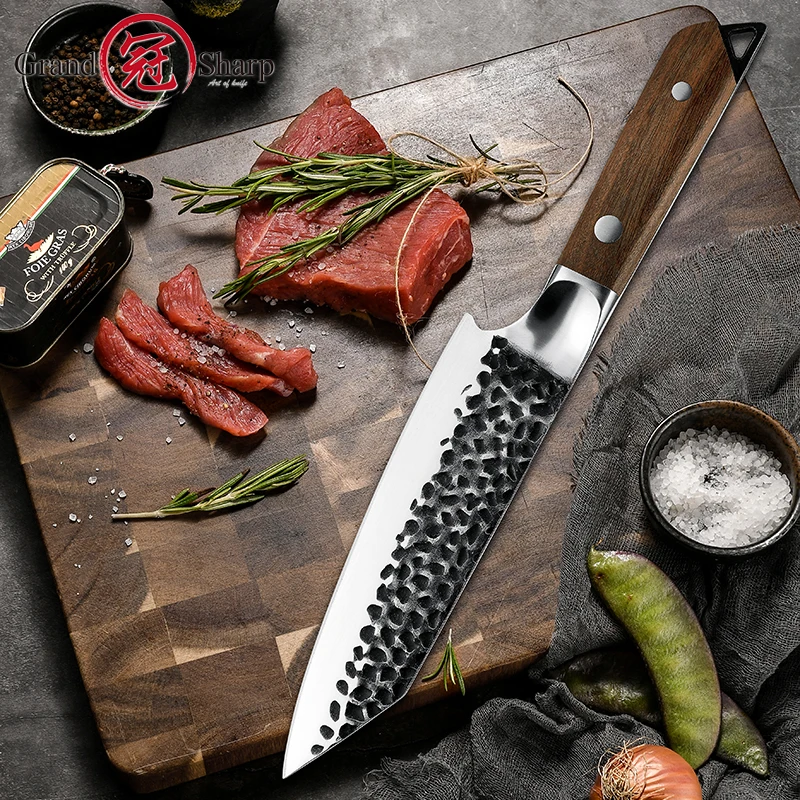 7-инчов Професионален Японски Нож на Главния готвач Kiritsuke От Високо Стомана 5Cr15Mov, Кухненски Ножове, Режещи инструменти, Эбонитовая Дръжка, GRANDSHARP Изображение 4